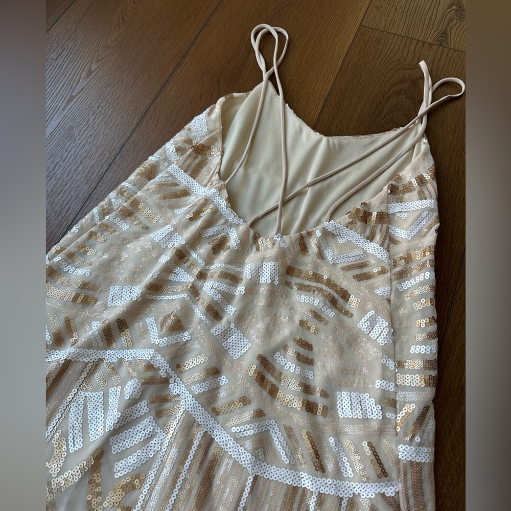 Show Me Your MuMu Cream and White Geometric Sequined Sparkling Mini Dress - Picture 11 of 16